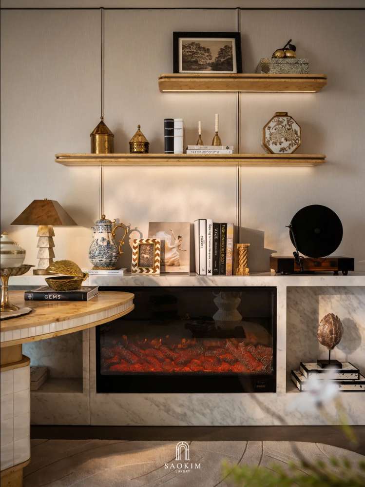 Không gian phòng làm việc gọn gàng tại thiết kế penthouse phong cách Contemporary art deco
